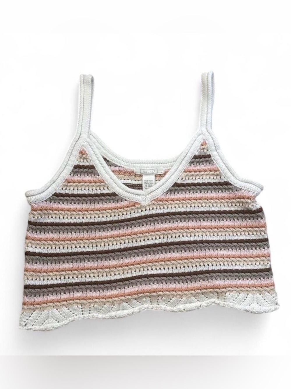 Full Tilt Crochet Mitered Striped Cropped Cami Tank Top Size L